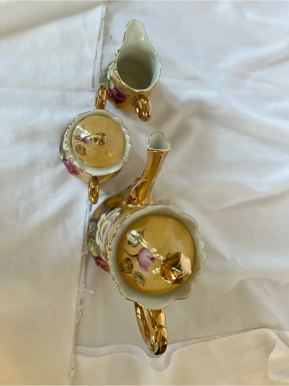 Lefton Gold Floral Porcelain Creamer and Sugar Set